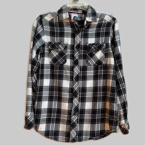 First Wave Black & White 100% Cotton Flannel Shirt Size 14
